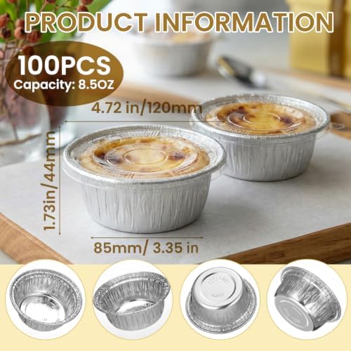 Domensi 100 Pcs 4.72'' Mini Aluminum Pie Tins Bulk Lids Disposable