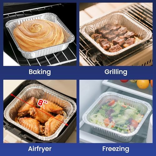 40 Pack 8x8 Aluminum Foil Pans with Lids - Square Baking Cake Pans