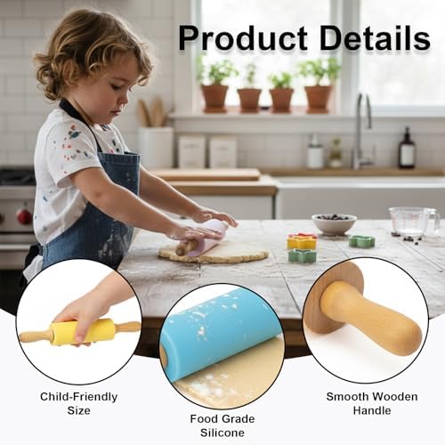 10-Pack 9" Kids Silicone Rolling Pins for Baking & Play