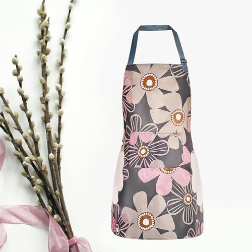 DILLMAN 2 Pack Floral Aprons with Pocket Blooming Womens Waterproof