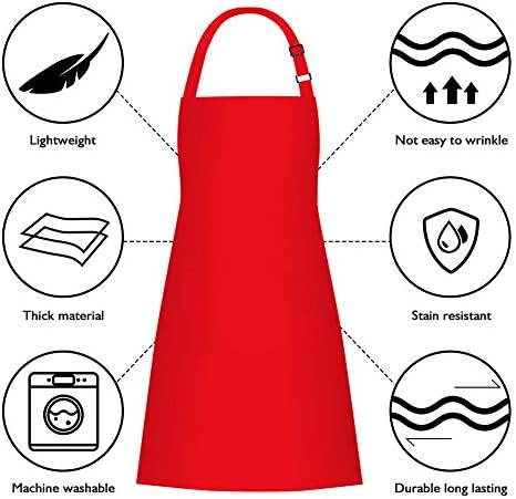 Jubatus 4 Pack Bib Aprons with 2 Pockets Cooking Chef Kitchen Apron