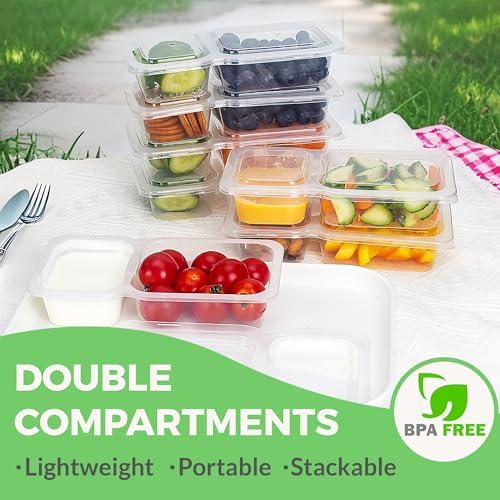MACTANO Reusable Snack Containers with Lids, 9 oz Double Compartment