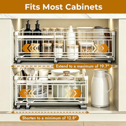 2 Pack Expandable Pull Out Cabinet Organiser Adjustable Width