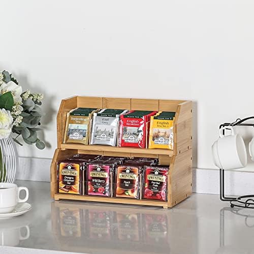 TIOPGHAD 2 Tier Bamboo Tea Bag Organizer and Silverware Drawer