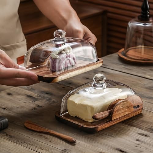 HAN SHENG Wooden Butter Dish with Lid Knife, Butter Storage Holder