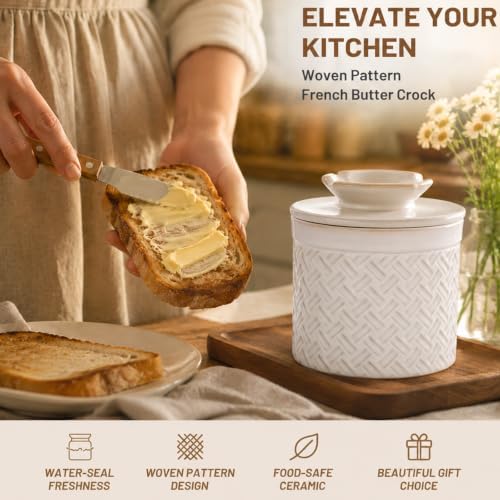 Butter Crock with Lid,Ceramic Butter Keeper for Countertop,Water Seal
