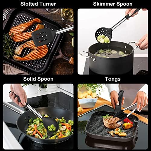 E-far Mixing Bowls with Lids Set of 3 with Silicone Cooking Utensils