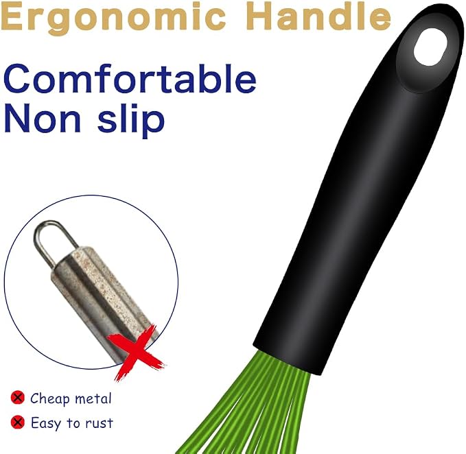 OYV Dishwasher Safe Green Silicone Whisk, Sealed Waterproof Design Set of 3 - Image 5
