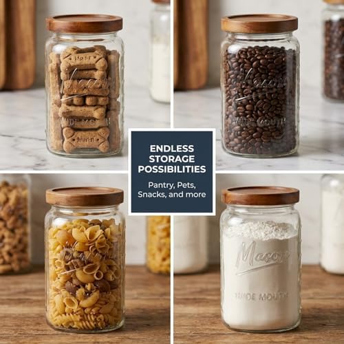 1 Gallon Glass Jars with Wooden Lids - Extra Large Mason Jars Wide