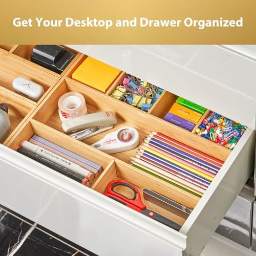 Umilife Large Bamboo Desk Drawer Organizer, Wood Office Junk Tray