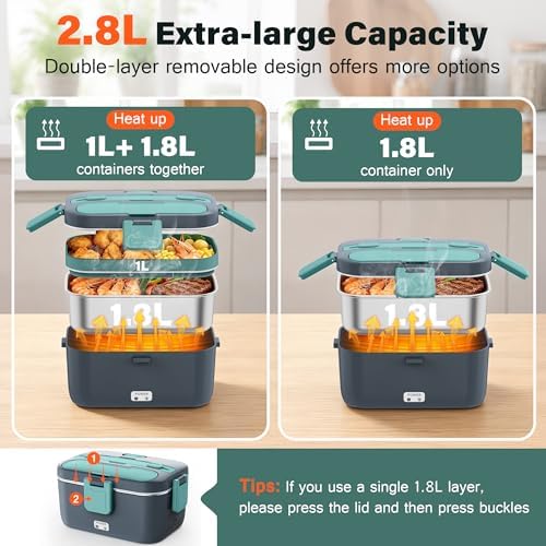 2.8L Electric Heated Lunch Box for Adult 100W Portable Food Warmer