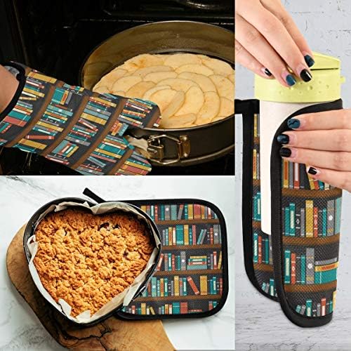 QMXO Library Bookshelf Education Oven Mitts Quilted Cotton Lining
