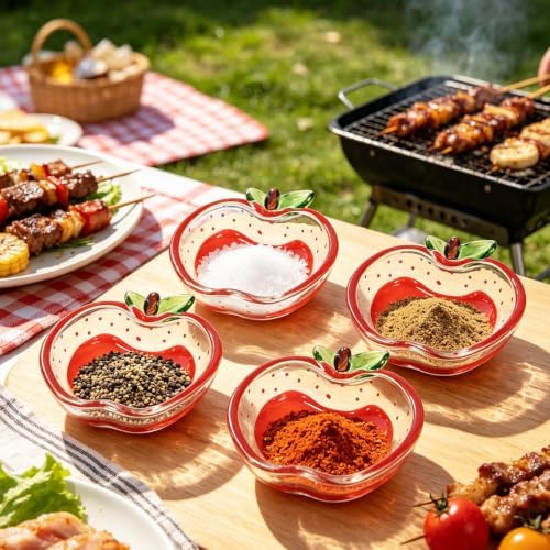 Apple Shaped Glass Dipping Dishes Set of 4, Mini Sauce Dishes Honey