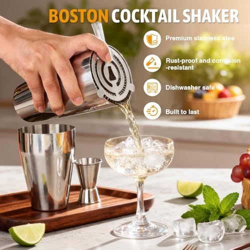 Mwellewm Cocktail Shaker Set, Boston Shakers, Bartending Drink Shaker