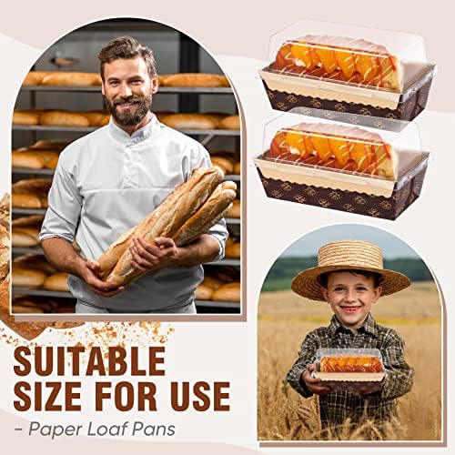 Sabary 50 Pcs Paper Baking Loaf Pan with Lids Disposable Paper Pans