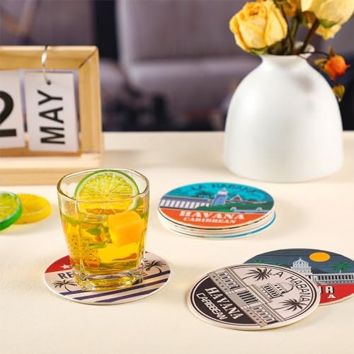 FoldTier Set of 48 Havana Print Disposable Paper Drink Coasters for