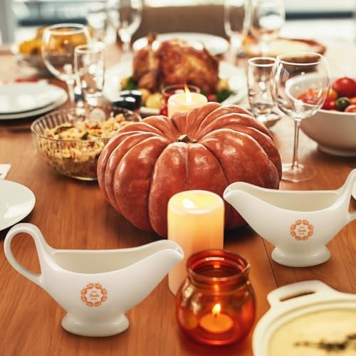 Bokon 2 Pack Thanksgiving White Gravy Boat 8 oz Sauce Boat White