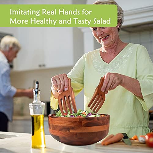 AIDEA Acacia Wood Salad Bowl Set with 2 Wooden Hands, Large Salad Bowl