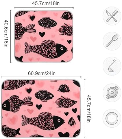 OTVEE Minimalist Fish Art Dish Drying Mat for Kitchen Counter