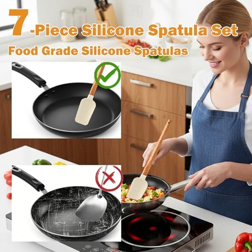 7 Piece Silicone Spatula Set, Food Grade Rubber Spatula Set with