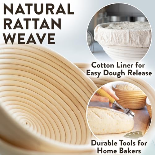 Complete Bread Proofing Baskets Set with 9 in and 10 in Banneton