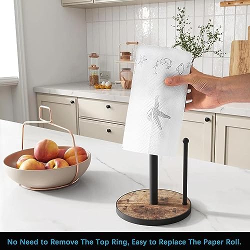 OROPY Countertop Paper Towel Holder, Wood Base, Farmhouse Style