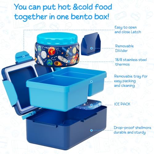 Bento Lunch Box for Kids–3 Compartment Leak Proof Insulated Lunch