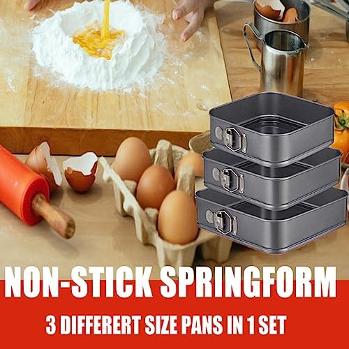 Springform Cake Pan Square 9.5inch,10inch,11inch, Set of 3 non stick