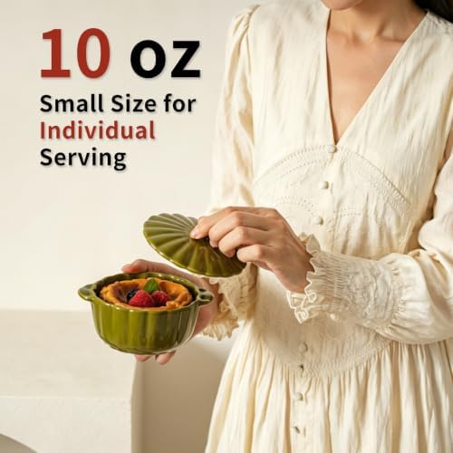 4-Pack Ceramic Casserole Dishes with Lids (Moss Green)