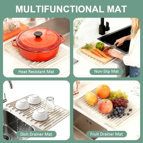 Silicone Kitchen Countertop Dish Drying Mat with Water Collection Tray