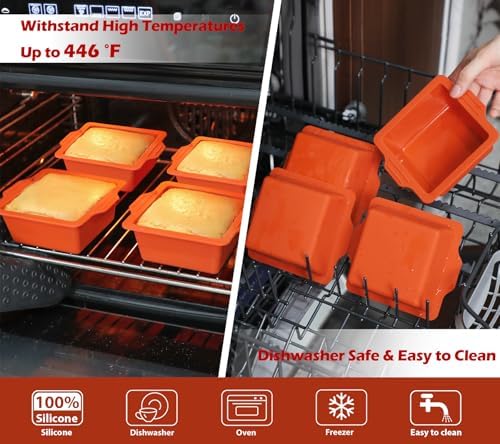 Webake 4 Inch Silicone Square Cake Pans, Nonstick Mini Square Silicone