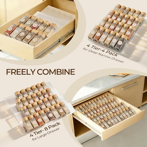 UFORU Acrylic Drawer Spice Organizer 8 Pack,Expandable 11‐22" Tray