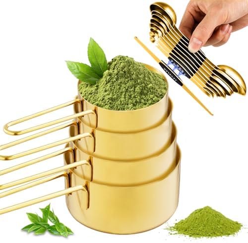 13pcs Gold Stainless Steel Measuring Cups and Spoons Set, Including 8