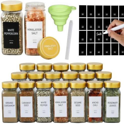 24 Spice Jars with Labels, 4oz Seasoning Jars for Cabinets, Drawers