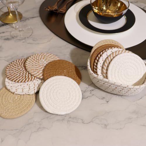 Coasters Set of 12 with Holder, Cotton Woven Absorbent Coasters for