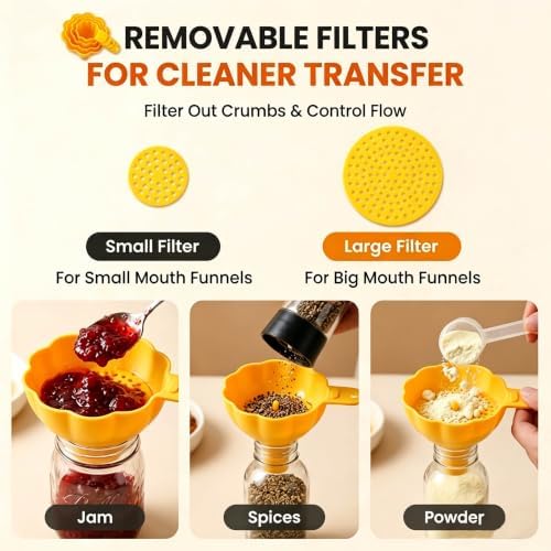 9 Pcs Kitchen Funnel Set, 5 Sizes, Wide & Narrow Mouth, 2 Filters, 2