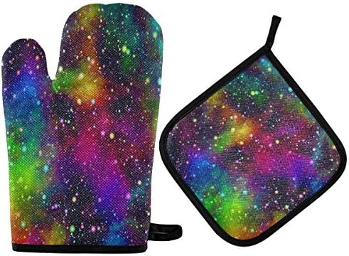 QMXO Abstract Colorful Universe Galaxy Oven Mitts Quilted Cotton