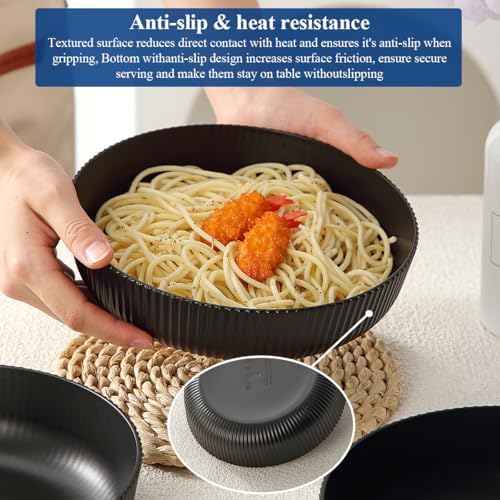HOMQUEN Pasta Bowls Set of 6, 37oz Salad Bowls Black Soup Bowls, Large