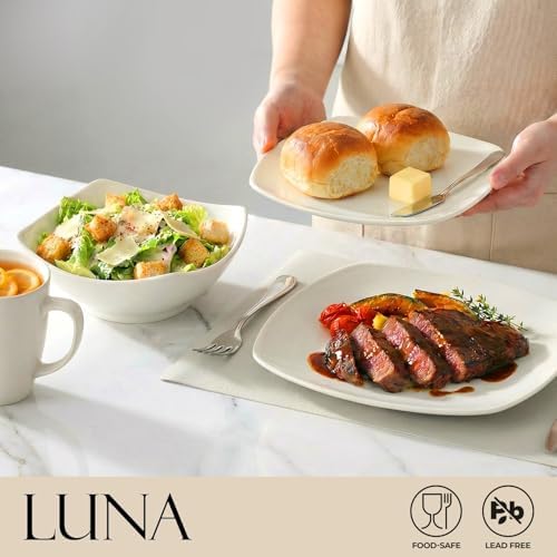Zulay Kitchen Luna Plates and Bowls Sets, 16 Piece Modern Porcelain