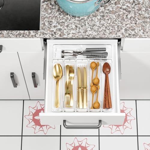 Clear Silverware Organizer for Kitchen Drawers,BPA Free Cutlery Drawer
