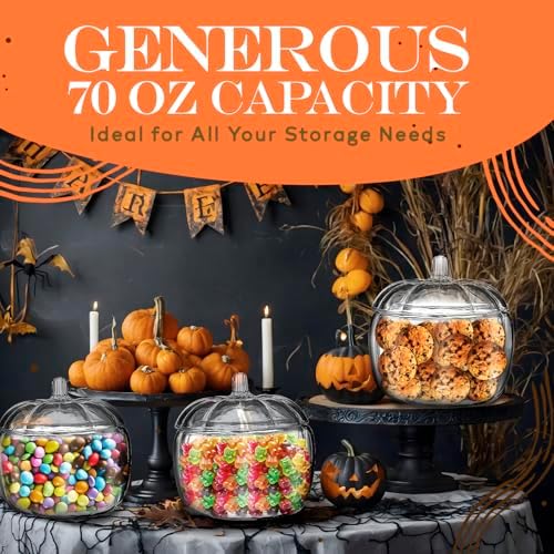 HOMESPHERE 70 oz Glass Pumpkin Candy Jar with Lid