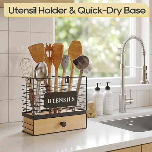 THYGIFTREE Kitchen Utensil Holder for Countertop, 2-in-1 Utensil