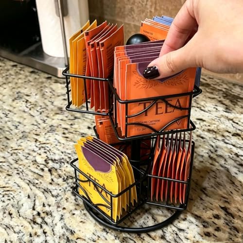 Frcctre Tea Bag Organizer, 360 Degree Tea Bag Spining Carousel