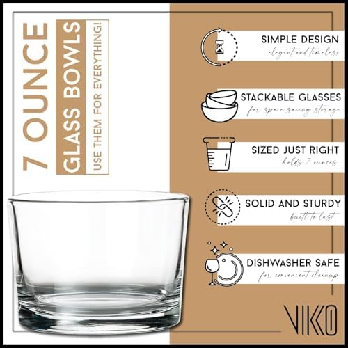 Vikko Small Glass Bowls, 7 Ounce Glass Dessert Cups, Set of 12 Dessert