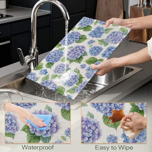 Blue Hydrangea Flower Fabric Placemats,Spring Floral Table Placemats