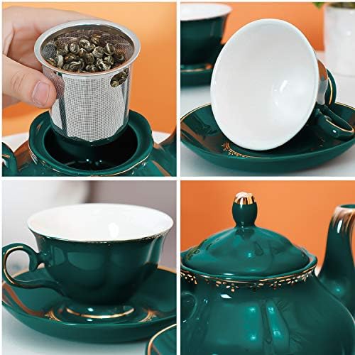 CHENP.HMC Tea Set 22-Piece Porcelain Ceramic Coffee Tea Sets Cups