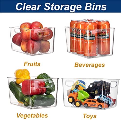 Set Of 8 Clear Pantry Organizer Bins Refrigerator Organizer Bins ,Plastic Stackable Fridge Organizer Clear Storage Bins For Organizing Kitchen,Cabinet And Countertops,BPA Free(4 Small & 4 Large)