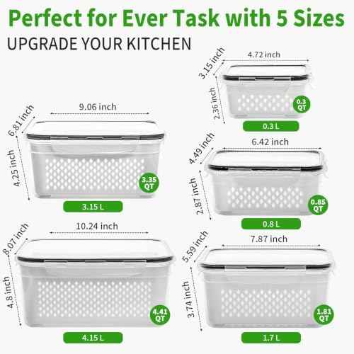 PRAKI 5-Pack Fruit Storage Containers with Removable Colander