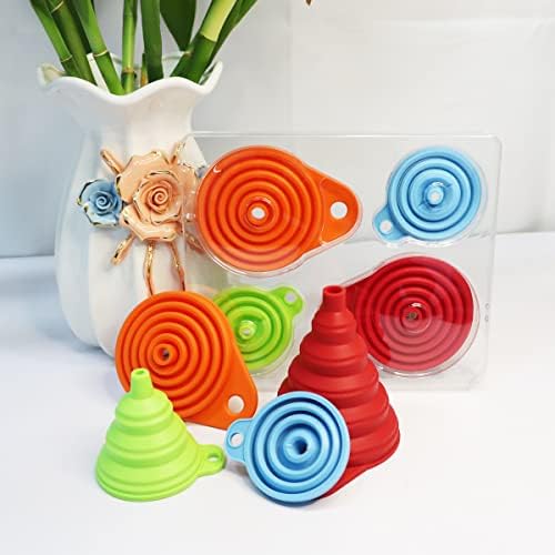 KongNai Silicone Collapsible Kitchen Funnels 4 Pack + Wide Mouth
