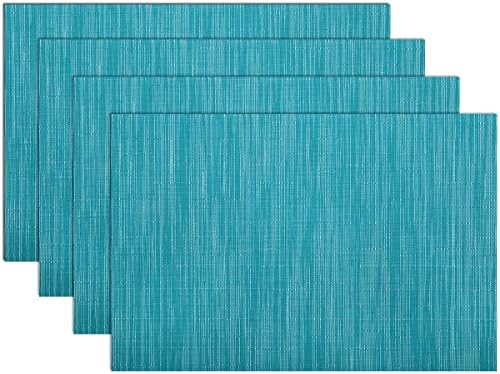 SHACOS Teal Blue Placemats Set of 4 Woven Vinyl Place Mats Easy Clean